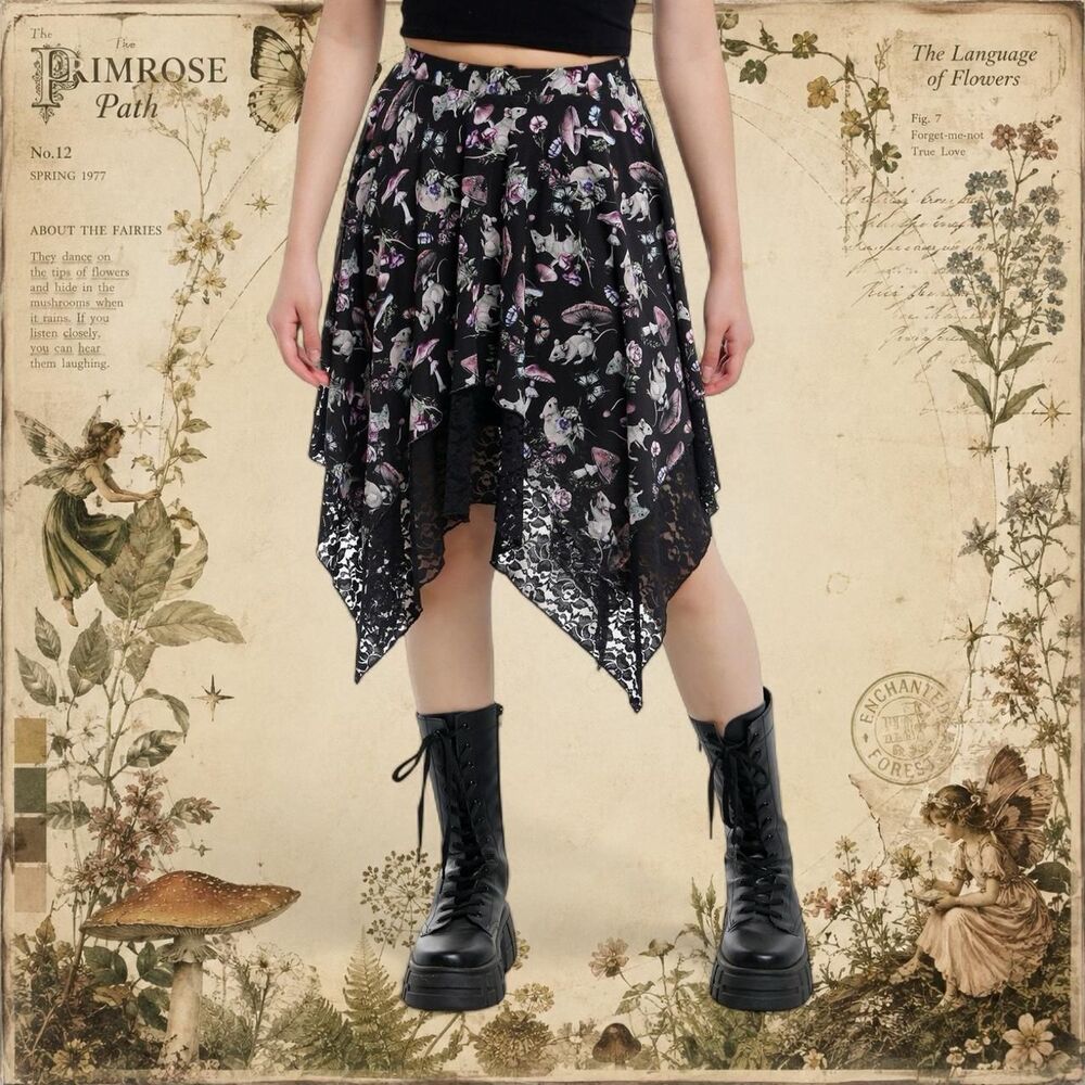 Thorn & Fable Mushroom Rat Hanky Hem Midi Skirt XXL
